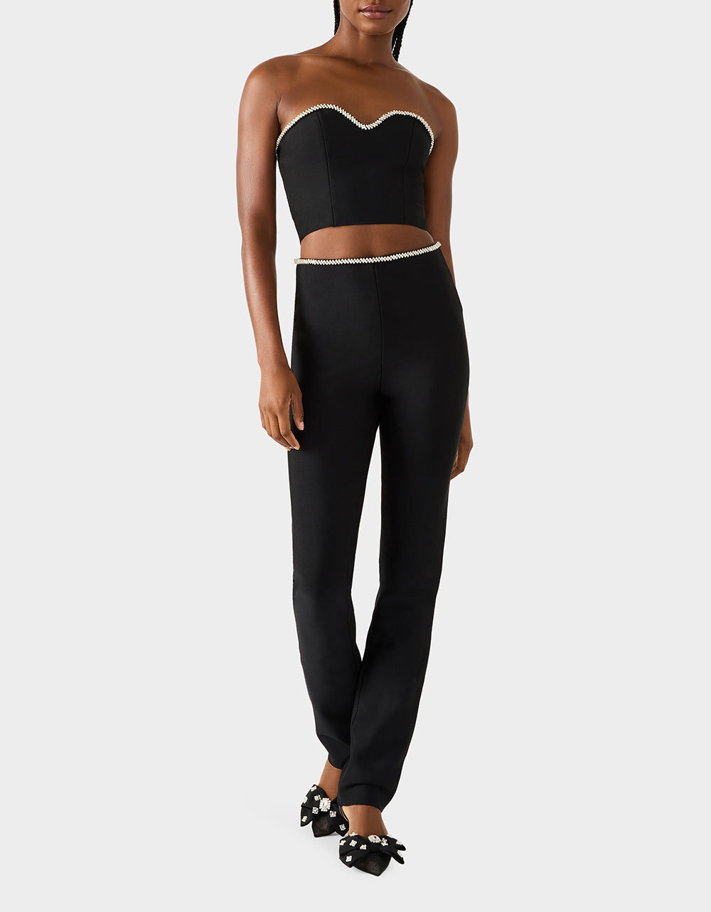 JEWELED SET BLACK Women's Black Crop Top and Pant Rhinestone Set | Betsey Johnson Quality
