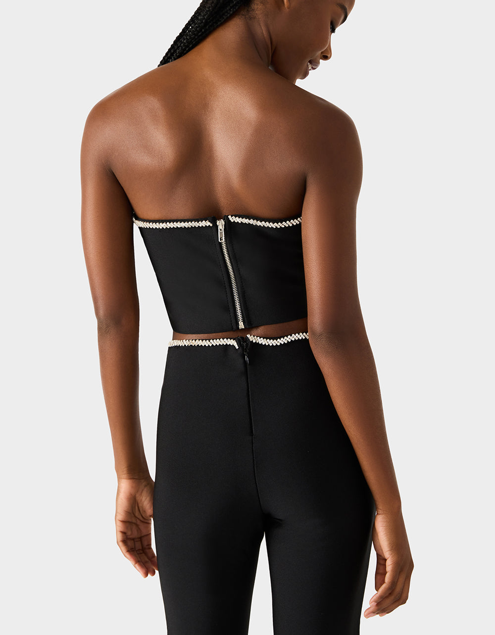 JEWELED SET BLACK Women's Black Crop Top and Pant Rhinestone Set | Betsey Johnson Quality