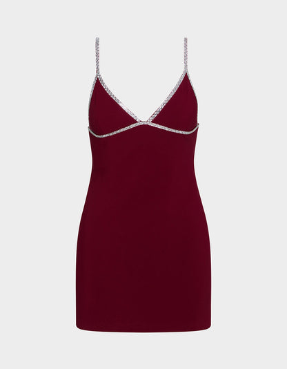 CRYSTAL SLIP DRESS WINE Women's Burgundy Wine Mini Dress with Rhinestone Details | Betsey Johnson Everyday