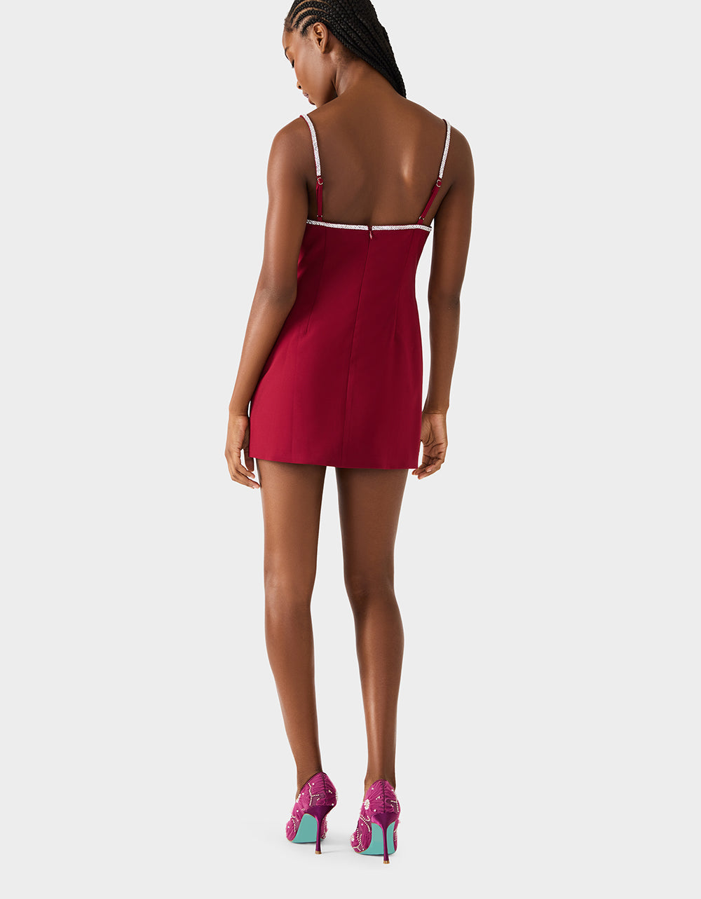 CRYSTAL SLIP DRESS WINE Women's Burgundy Wine Mini Dress with Rhinestone Details | Betsey Johnson Everyday