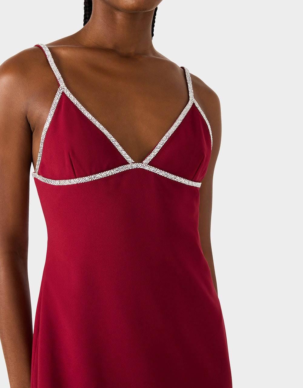 CRYSTAL SLIP DRESS WINE Women's Burgundy Wine Mini Dress with Rhinestone Details | Betsey Johnson Everyday