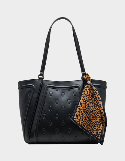 SKULLICIOUS TOTE WITH SCARF BLACK Women's Black Skull Tote Handbag | Betsey Johnson Essential