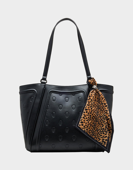 SKULLICIOUS TOTE WITH SCARF BLACK Women's Black Skull Tote Handbag | Betsey Johnson Essential