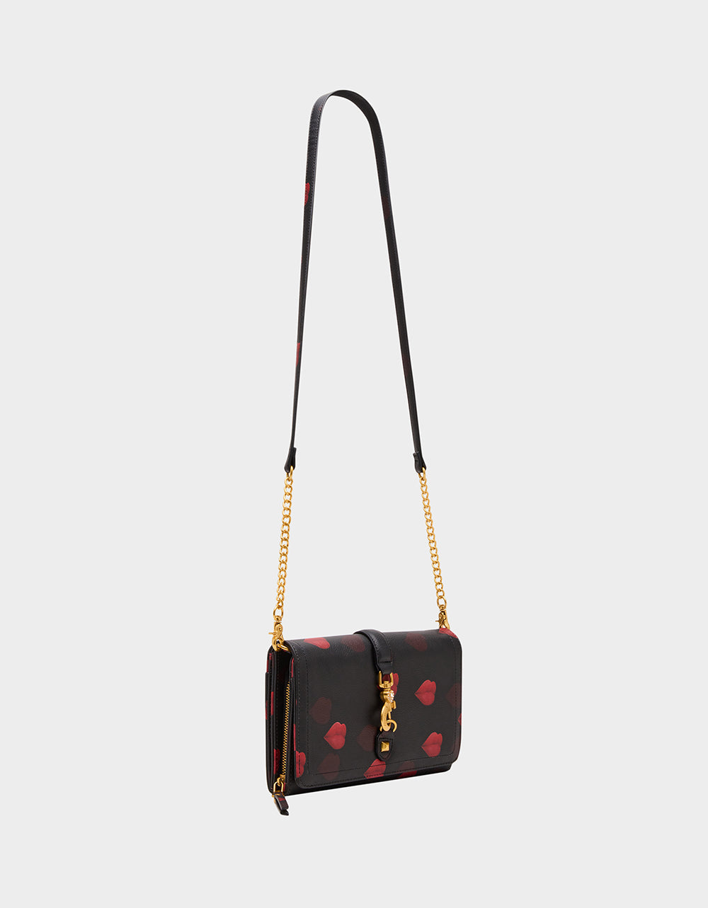 KISSES WALLET ON CHAIN BLACK/MULTI Women's Valentine's Day Lip Kisses Wallet | Betsey Johnson New