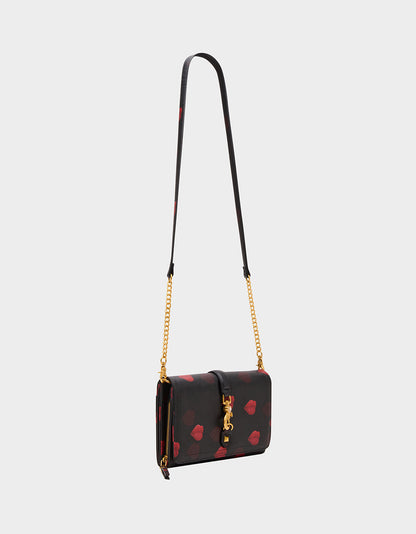 KISSES WALLET ON CHAIN BLACK/MULTI Women's Valentine's Day Lip Kisses Wallet | Betsey Johnson New