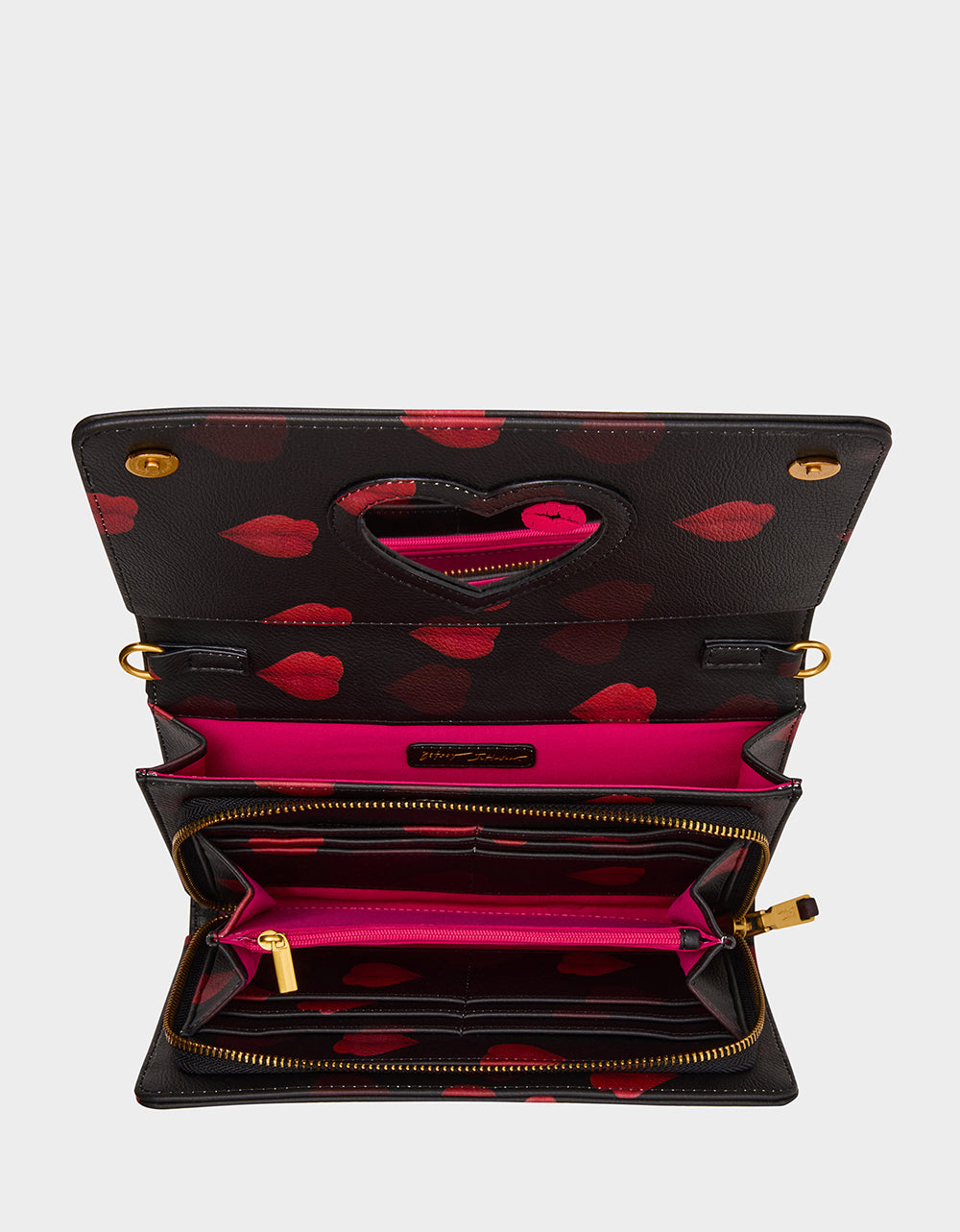KISSES WALLET ON CHAIN BLACK/MULTI Women's Valentine's Day Lip Kisses Wallet | Betsey Johnson New