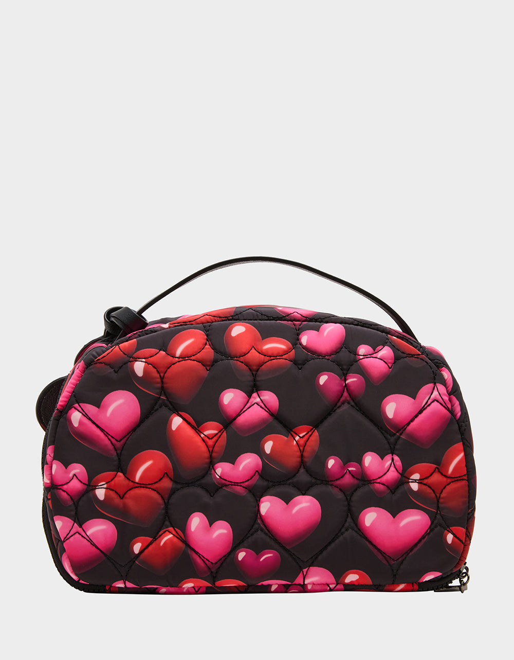 LOAF COSMETIC CASE WITH MIRROR BLACK/MULTI Women's Heart Print Travel Cosmetic Case | Betsey Johnson New