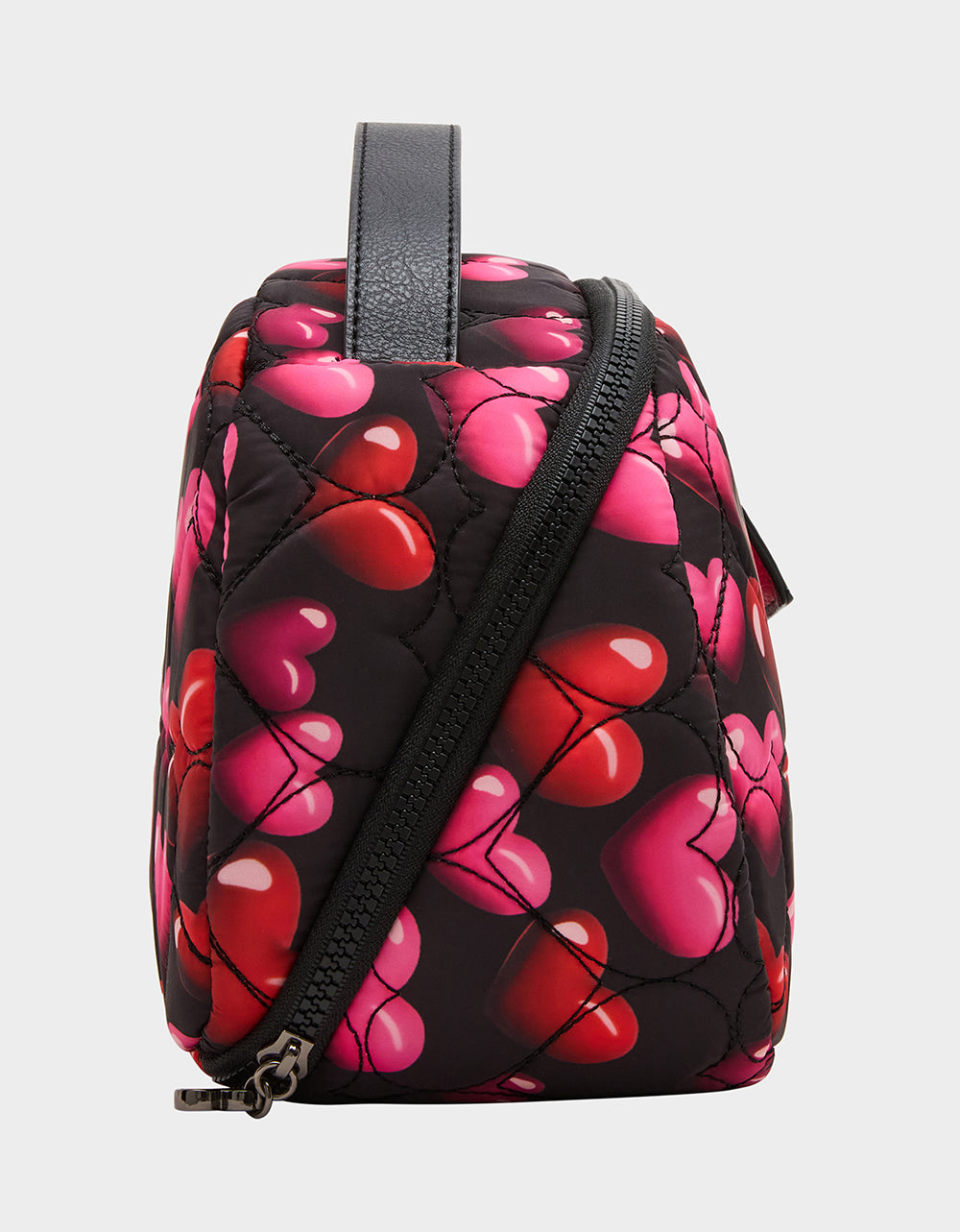 LOAF COSMETIC CASE WITH MIRROR BLACK/MULTI Women's Heart Print Travel Cosmetic Case | Betsey Johnson New