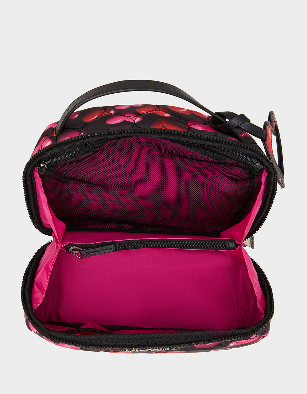 LOAF COSMETIC CASE WITH MIRROR BLACK/MULTI Women's Heart Print Travel Cosmetic Case | Betsey Johnson New