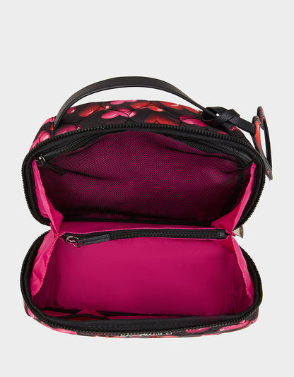 LOAF COSMETIC CASE WITH MIRROR BLACK/MULTI Women's Heart Print Travel Cosmetic Case | Betsey Johnson New