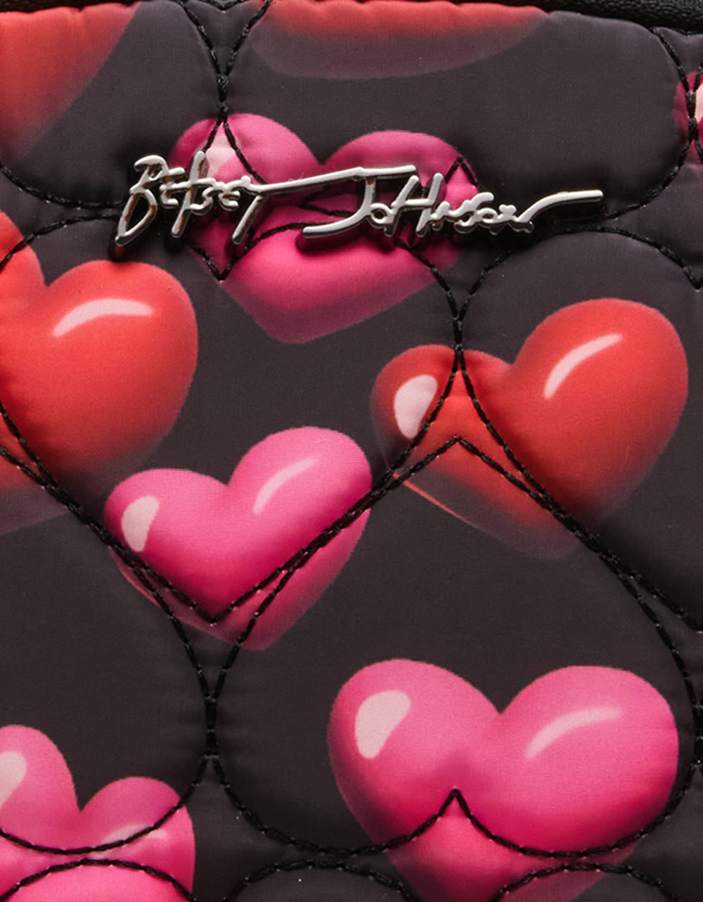 LOAF COSMETIC CASE WITH MIRROR BLACK/MULTI Women's Heart Print Travel Cosmetic Case | Betsey Johnson New
