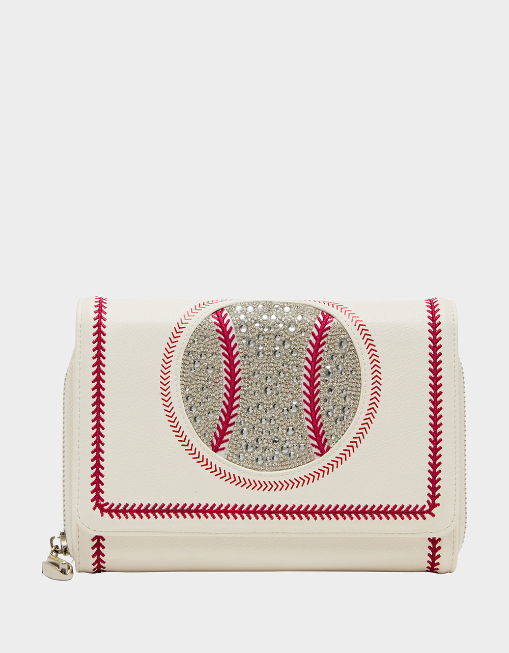 GRAND SLAM WALLET ON CHAIN CREAM Women's Baseball-Themed Rhinestone Embellished Wallet on Chain Crossbody Handbag | Betsey Johnson Best Price