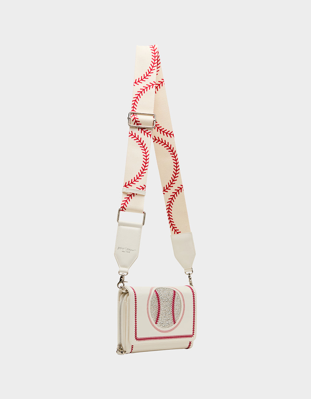 GRAND SLAM WALLET ON CHAIN CREAM Women's Baseball-Themed Rhinestone Embellished Wallet on Chain Crossbody Handbag | Betsey Johnson Best Price