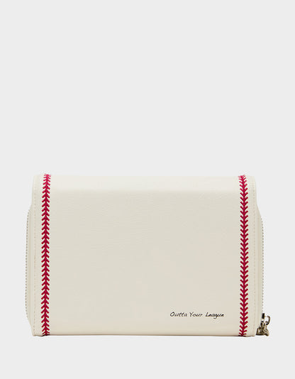 GRAND SLAM WALLET ON CHAIN CREAM Women's Baseball-Themed Rhinestone Embellished Wallet on Chain Crossbody Handbag | Betsey Johnson Best Price