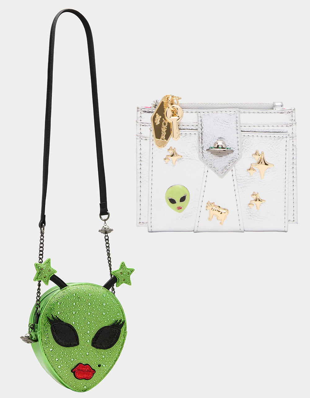 OUT OF THIS WORLD BUNDLE Women's Rhinestone Alien Crossbody Handbag and Wallet Set | Betsey Johnson Premium