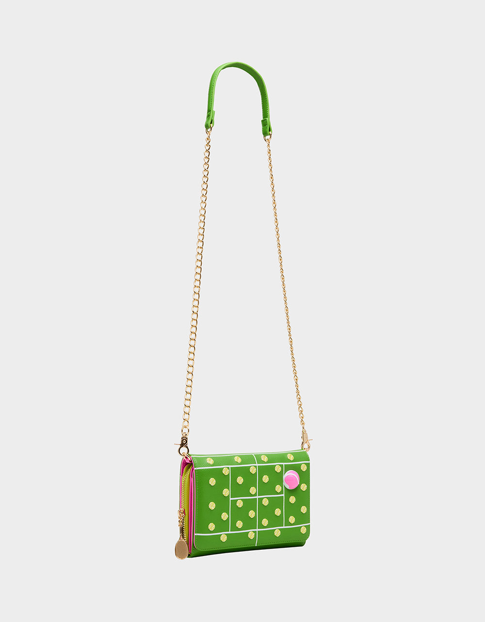 NET WORTH WALLET ON CHAIN GREEN Women's Tennis Wallet Crossbody Handbag | Betsey Johnson Best Seller