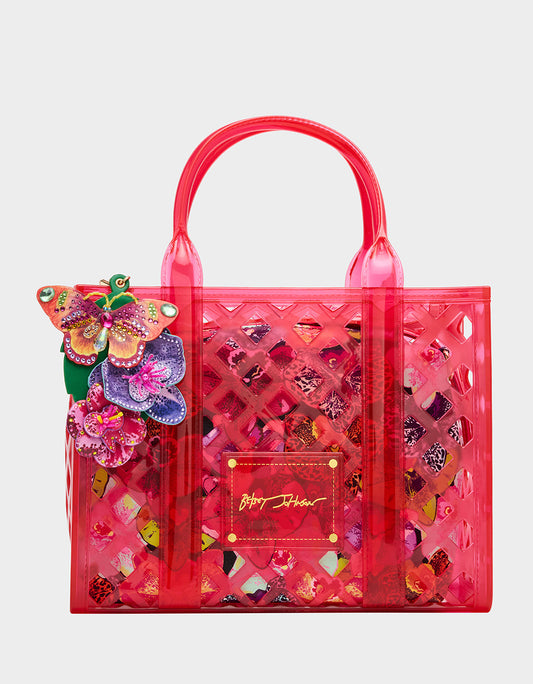JAMMIN CLEAR SATCHEL PINK Women's Tote Crossbody Handbag | Betsey Johnson Sale