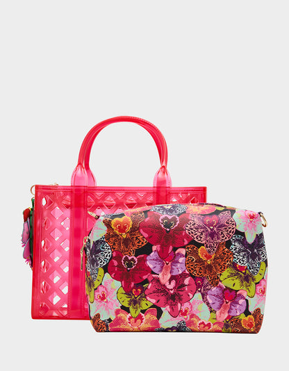 JAMMIN CLEAR SATCHEL PINK Women's Tote Crossbody Handbag | Betsey Johnson Sale