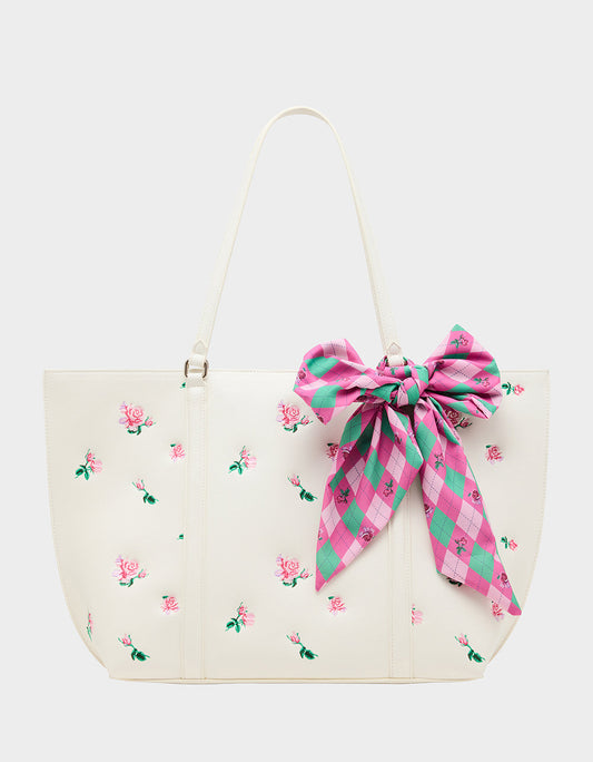 ROSEBUD TOTE CREAM Flowers Bow Women's Tote Handbag | Betsey Johnson Everyday