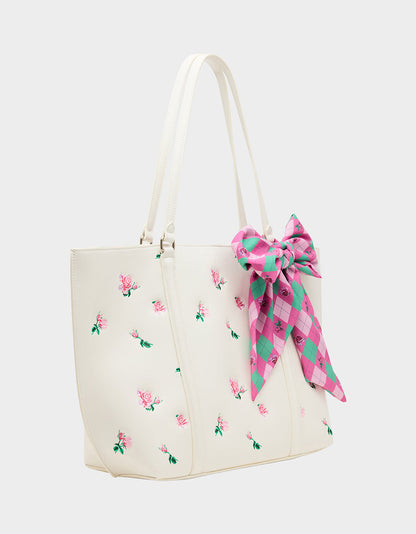 ROSEBUD TOTE CREAM Flowers Bow Women's Tote Handbag | Betsey Johnson Everyday