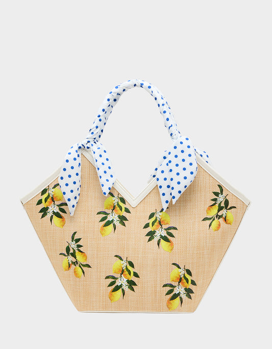 DON'T BE TARTY TOTE NATURAL Lemon Scarf Women's Tote Handbag | Betsey Johnson Best Seller