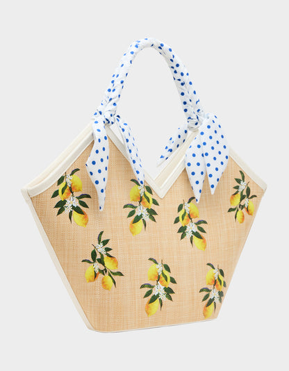 DON'T BE TARTY TOTE NATURAL Lemon Scarf Women's Tote Handbag | Betsey Johnson Best Seller