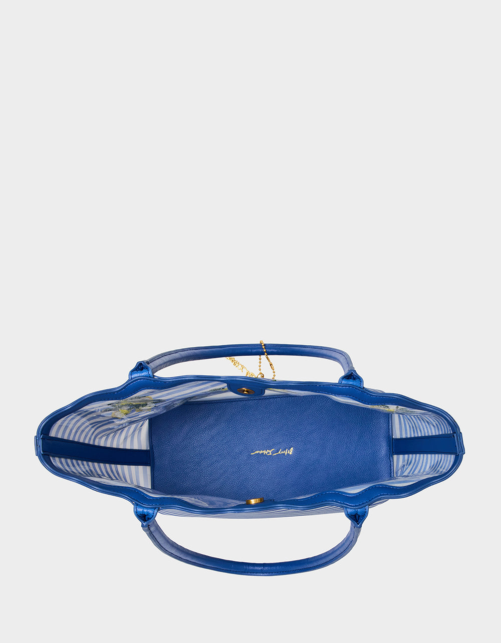 MESHIN AROUND TOTE BLUE/STRIPE Lemon Embroidered Mesh Women's Tote Handbag | Betsey Johnson Sale