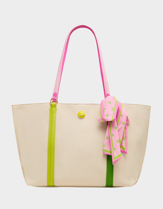 MISS MATCH TOTE NATURAL MULTI Natural Canvas Tennis Tote Sith Scarf | Betsey Johnson Essential