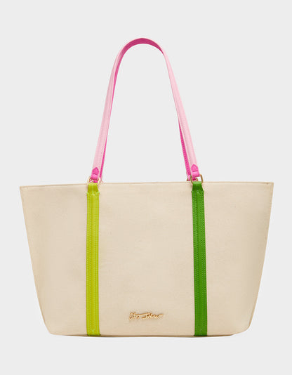 MISS MATCH TOTE NATURAL MULTI Natural Canvas Tennis Tote Sith Scarf | Betsey Johnson Essential