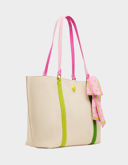 MISS MATCH TOTE NATURAL MULTI Natural Canvas Tennis Tote Sith Scarf | Betsey Johnson Essential