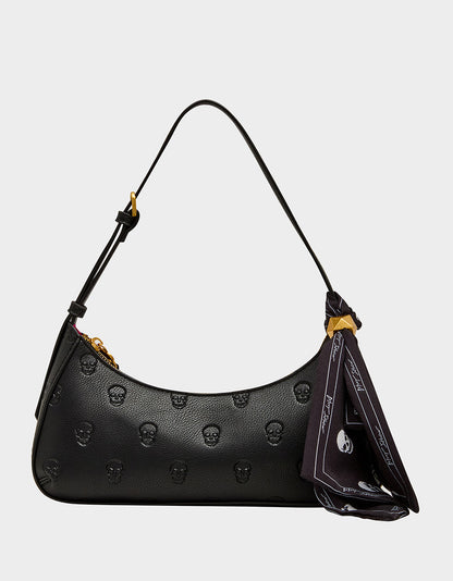 GET AHEAD SHOULDER BAG BLACK Black Skull Pink Shoulder Bag With Scarf | Betsey Johnson Great Value