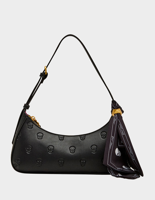GET AHEAD SHOULDER BAG BLACK Black Skull Pink Shoulder Bag With Scarf | Betsey Johnson Great Value