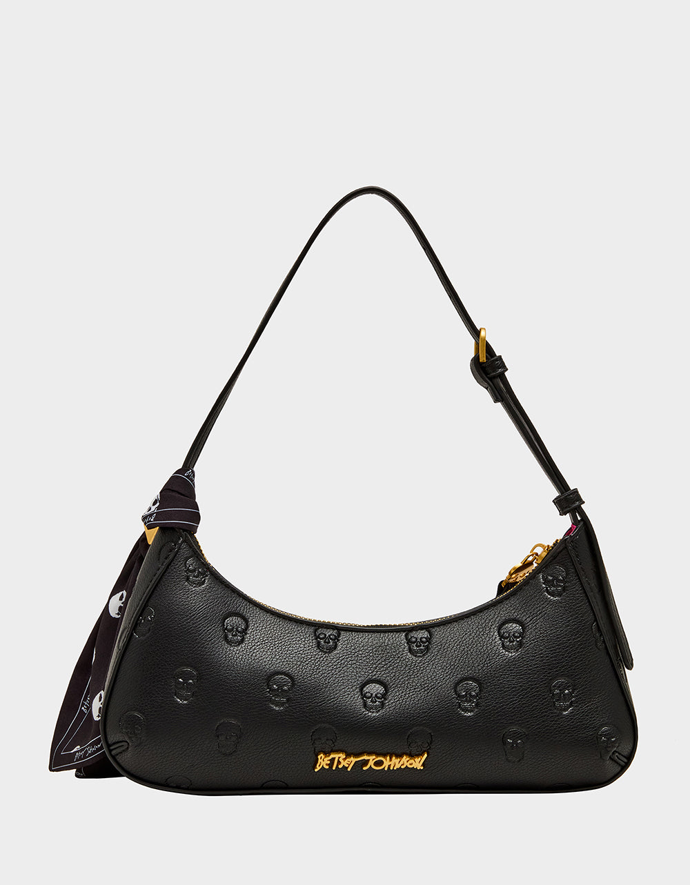 GET AHEAD SHOULDER BAG BLACK Black Skull Pink Shoulder Bag With Scarf | Betsey Johnson Great Value