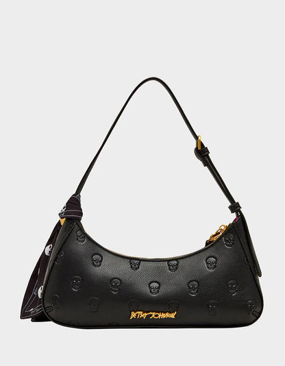 GET AHEAD SHOULDER BAG BLACK Black Skull Pink Shoulder Bag With Scarf | Betsey Johnson Great Value