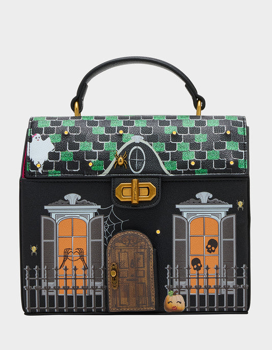 FOREVER HOME BLACK MULTI Women's Halloween-Themed Haunted House Crossbody Handbag | Betsey Johnson Value