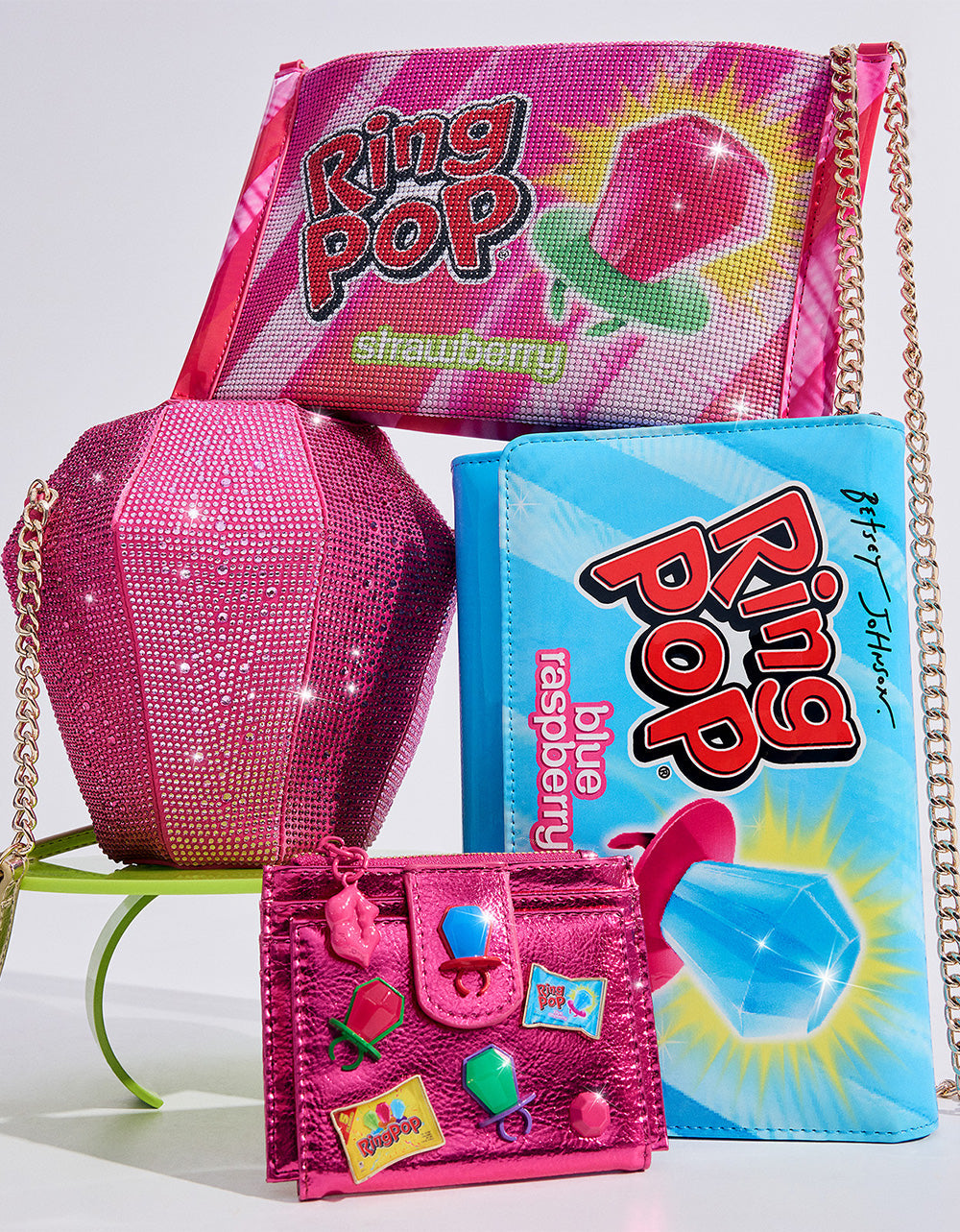 RING POP PATENT WALLET ON CHAIN BLUE Women's Ring Pop Halloween Wallet | Betsey Johnson Exclusive