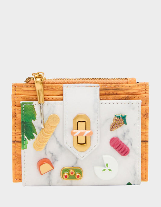 KITSCH CHAR-CUTE-ERIE BIFOLD WALLET MULTI Women's Food Themed Bifold Wallet | Betsey Johnson Classic