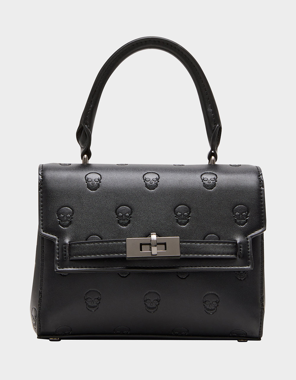 SKULLICIOUS TOP HANDLE BLACK Women's Black Skull Top Handle Handbag with Crossbody Strap | Betsey Johnson Signature