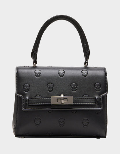 SKULLICIOUS TOP HANDLE BLACK Women's Black Skull Top Handle Handbag with Crossbody Strap | Betsey Johnson Signature
