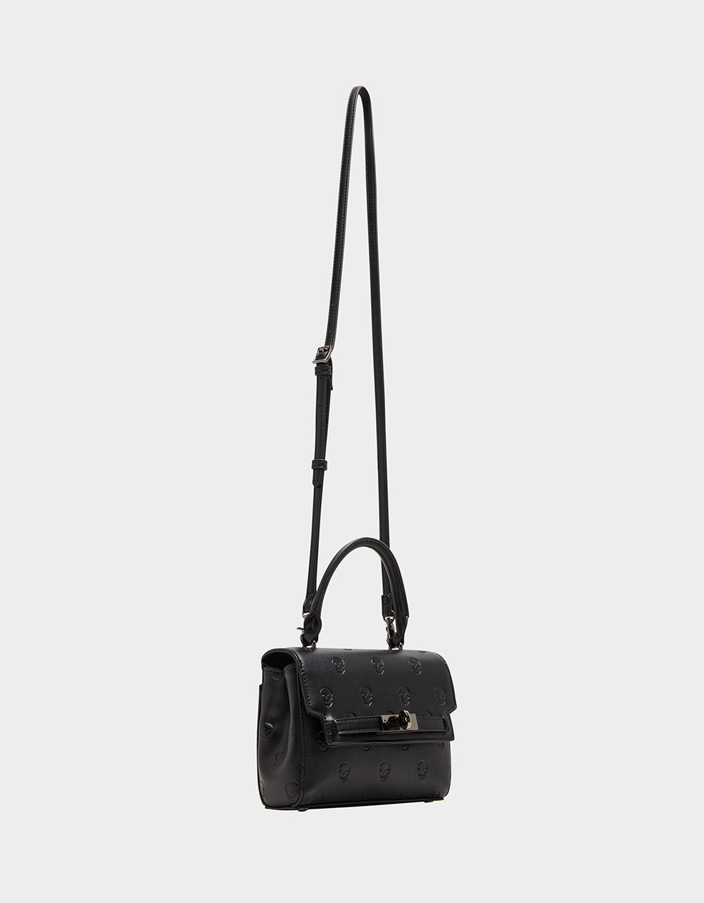SKULLICIOUS TOP HANDLE BLACK Women's Black Skull Top Handle Handbag with Crossbody Strap | Betsey Johnson Signature