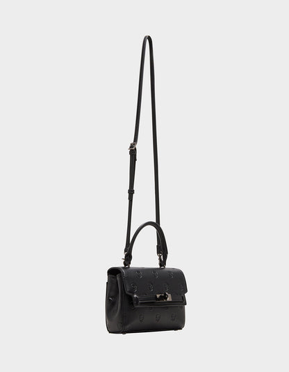 SKULLICIOUS TOP HANDLE BLACK Women's Black Skull Top Handle Handbag with Crossbody Strap | Betsey Johnson Signature