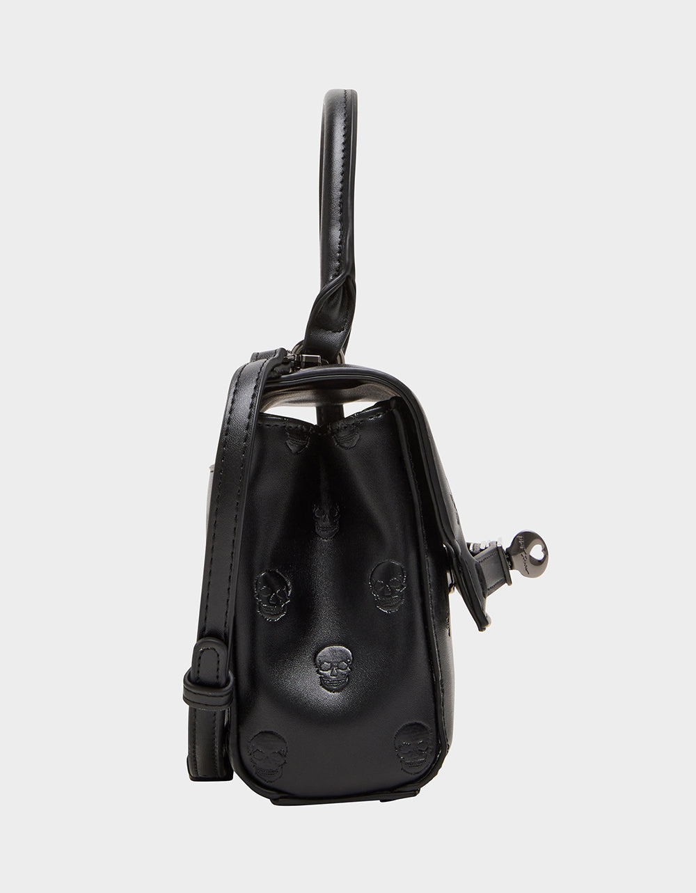 SKULLICIOUS TOP HANDLE BLACK Women's Black Skull Top Handle Handbag with Crossbody Strap | Betsey Johnson Signature