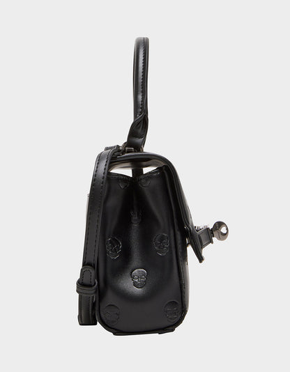 SKULLICIOUS TOP HANDLE BLACK Women's Black Skull Top Handle Handbag with Crossbody Strap | Betsey Johnson Signature