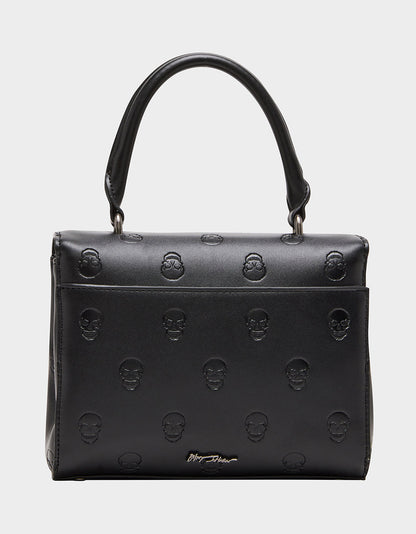 SKULLICIOUS TOP HANDLE BLACK Women's Black Skull Top Handle Handbag with Crossbody Strap | Betsey Johnson Signature