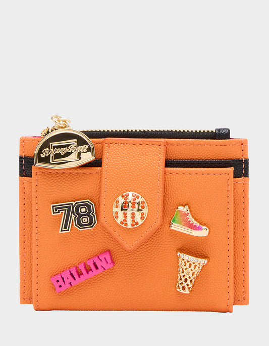 DONT BLOCK ME BIFOLD WALLET ORANGE Women's Basketball Bifold Wallet | Betsey Johnson Everyday