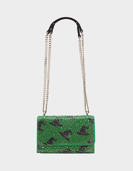 HATS OFF CONVERTIBLE RHINESTONE GREEN Women's Rhinestone Embellished Sparkly Witch Hat Crossbody Halloween Handbag | Betsey Johnson Best Price