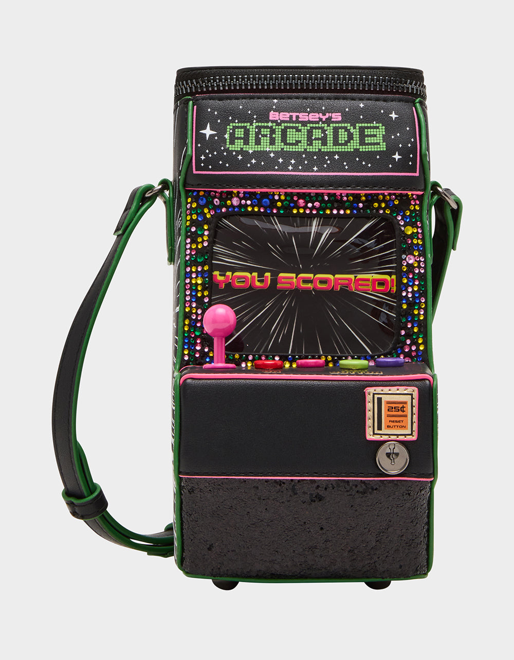 KITSCH SCORED! CROSSBODY BLACK/MULTI Women's Video-Game Inspired Crossbody Handbag | Betsey Johnson Exclusive