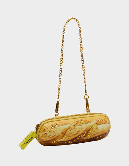 KITSCH BAGUETTE ABOUT IT SHOULDER BAG TAN Women's Kitsch Baguette Bread Shoulder Rhinestone Embellished Handbag | Betsey Johnson Value