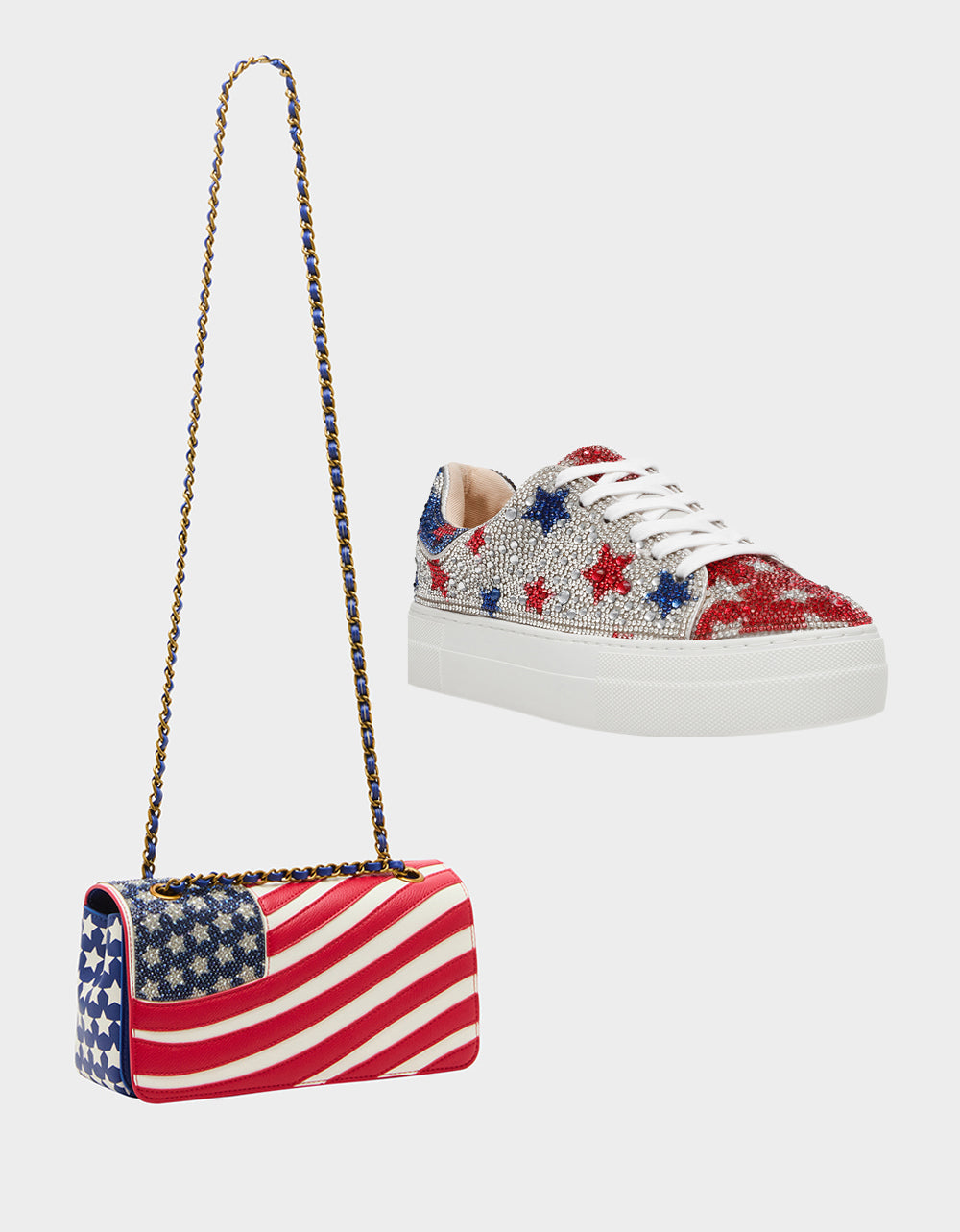 AMERICANA BUNDLE Women's Red White Blue USA Star Sneakers and American Flag Handbag Bundle | Betsey Johnson Premium