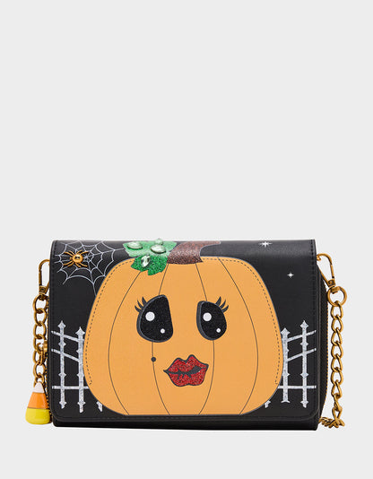 GOURDGOUS WALLET ON CHAIN BLACK MULTI Women's Pumpkin Halloween-Themed Wallet | Betsey Johnson Value